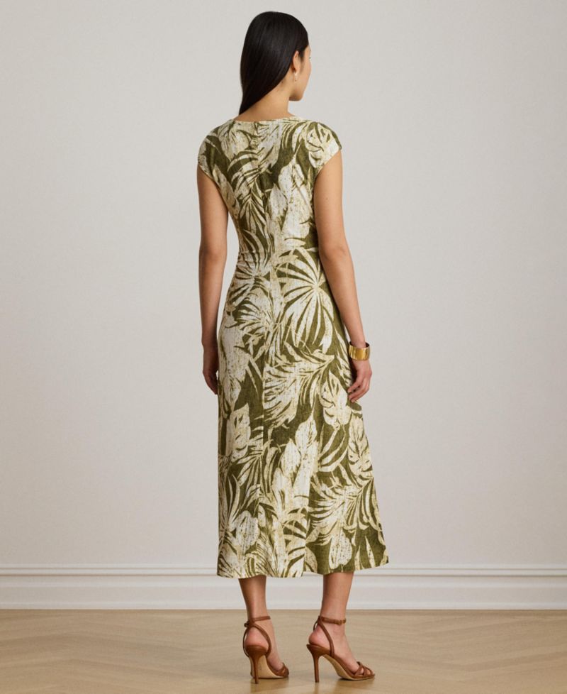 Women's Palm-Frond-Print Cowl Neck Midi Dress