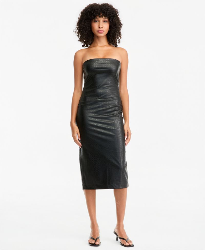 Women's Strapless Faux-Leather Midi Dress