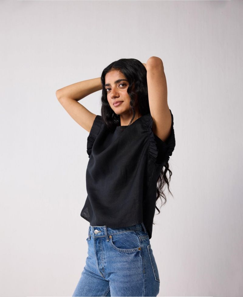 Women's Hemp Top with Gathered Sleeve