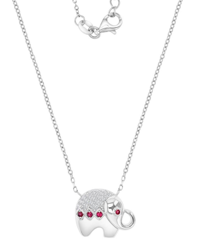 Black Spinel (1/4 ct. t.w.) & Lab-Grown White Sapphire (1/8 ct. t.w.) Elephant Pendant Necklace in Sterling Silver, 16" + 2" extender