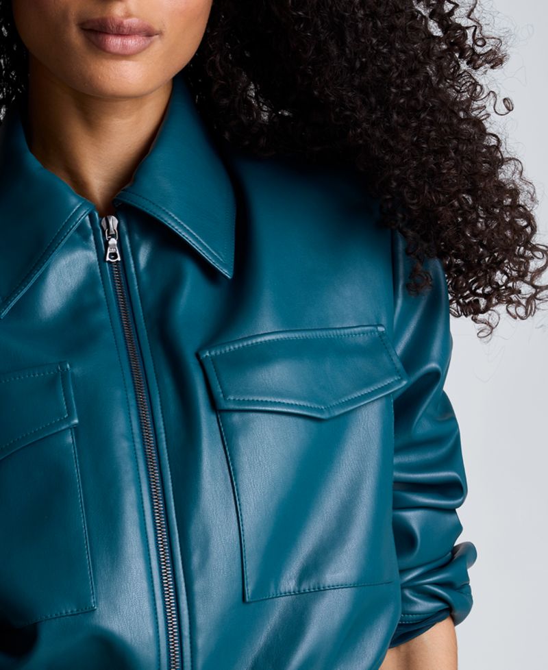 Women's Cropped Faux Leather Bomber Jacket