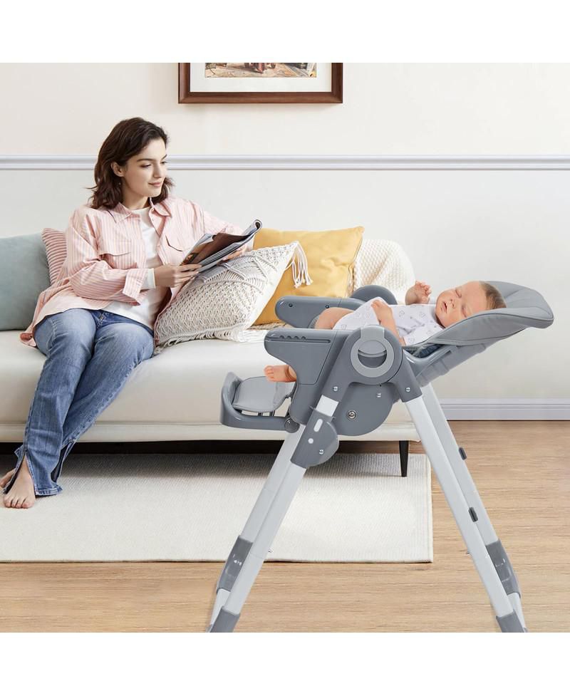 1 Pc Foldable with Removable Tray, Adjustable Height & Recline Easy-Clean Baby High Chair