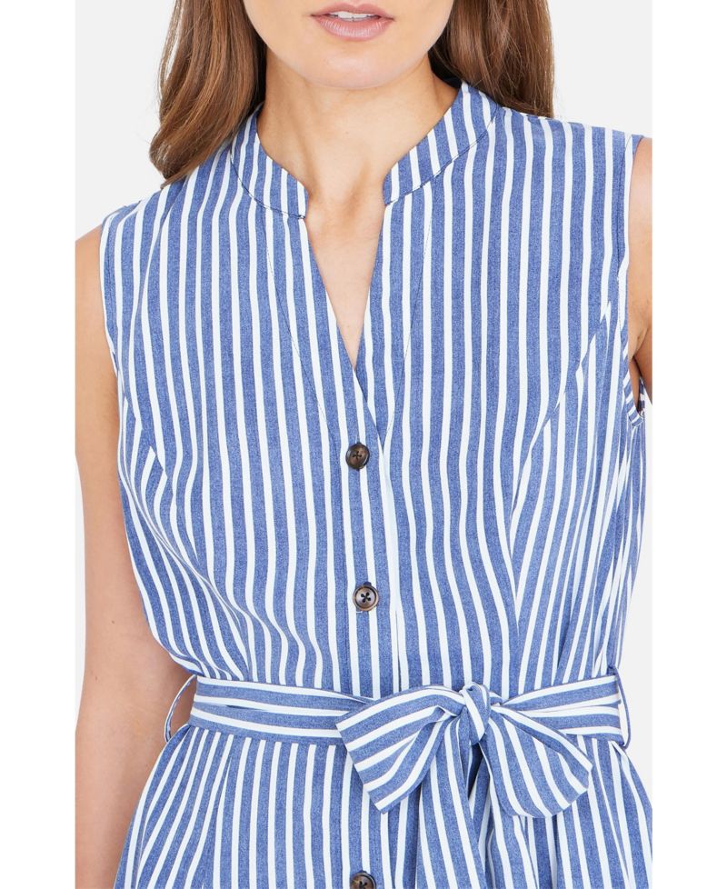 Women's Stripe Midi Sleeveless Shirt Dress