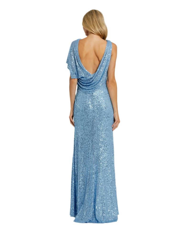 Women's Sequined Asymmetrical Draped Trumpet Gown