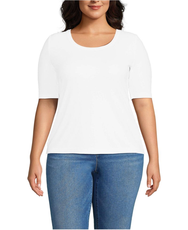 Plus Size Drapey Rib Fitted Elbow Sleeve Scoop Neck Tee