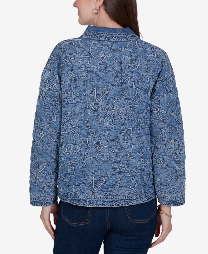 Petite Quilted Floral Denim Jacket