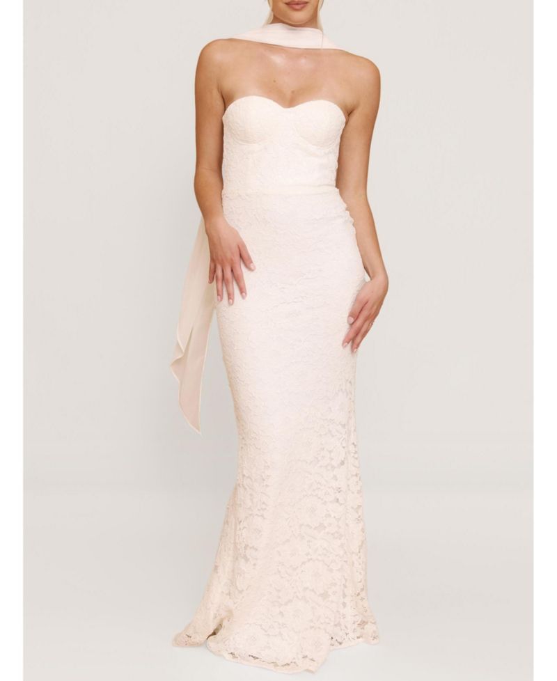 Women's Lace Bandeau Scarf Detail Maxi Dress