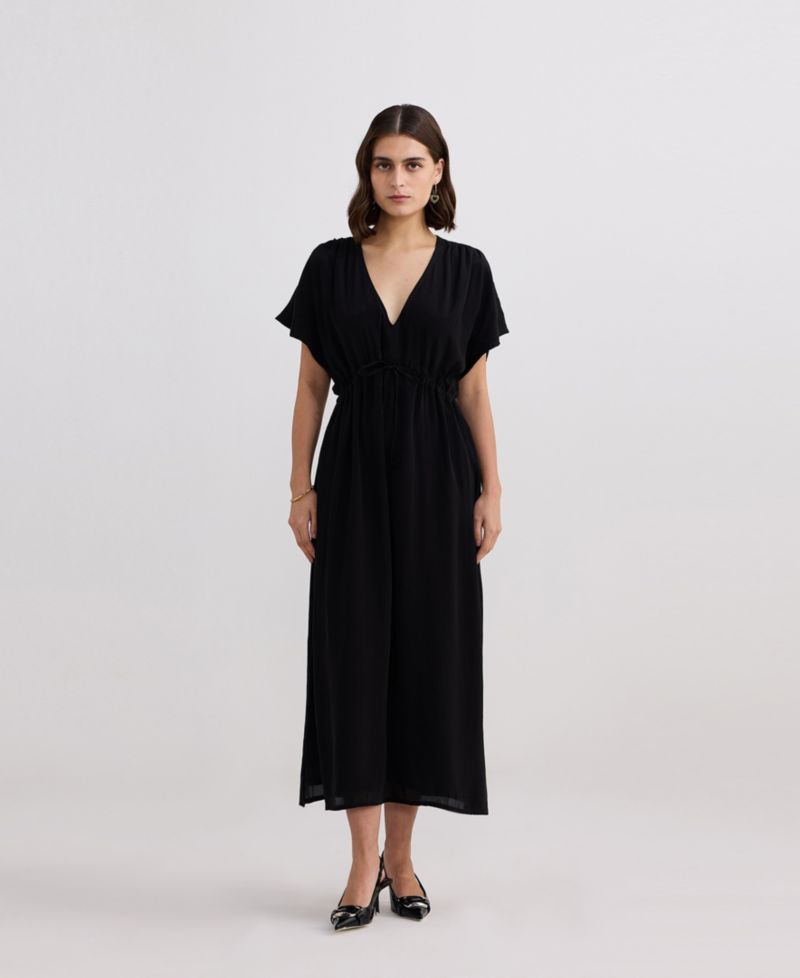 Women's V-neck Gathered Maxi Dress