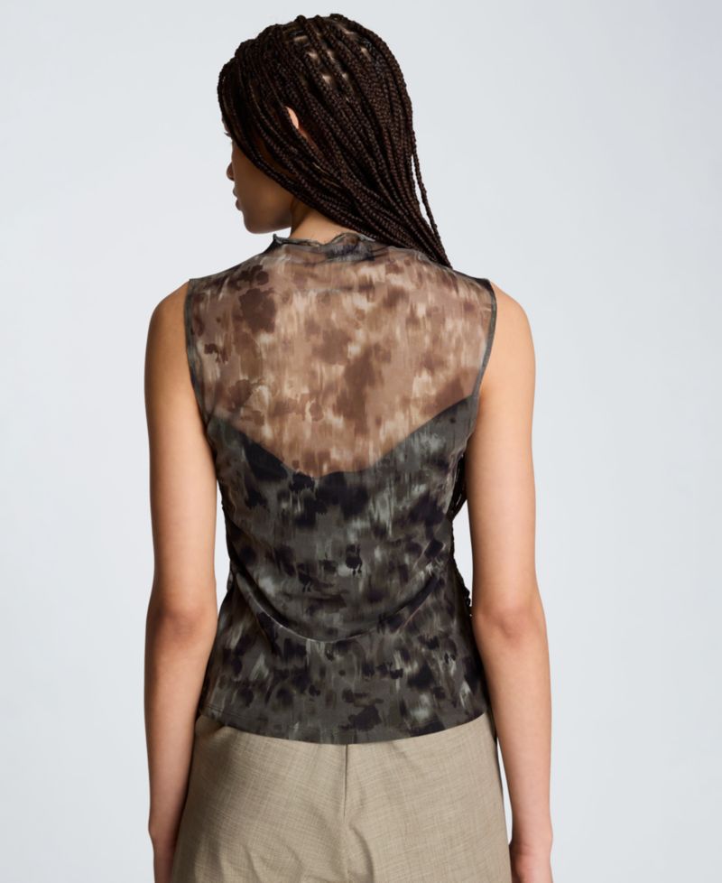 Women's Printed Mock Neck Mesh Tank Top
