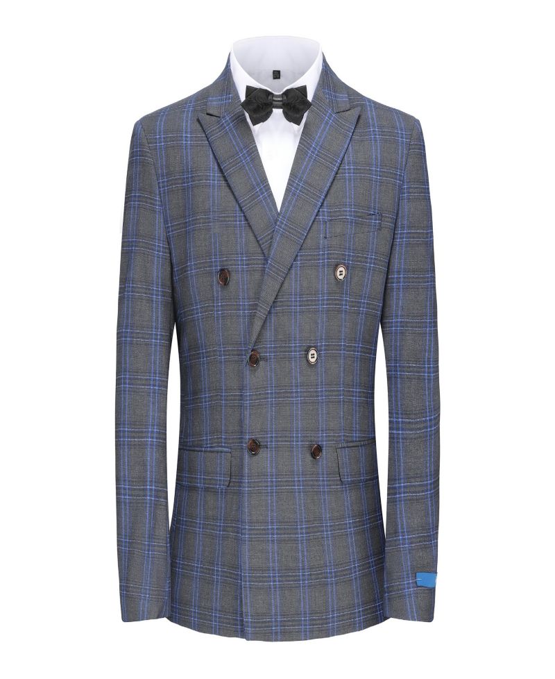 Men's 2-Piece Double Breasted Checked Plaid Slim Fit Suit