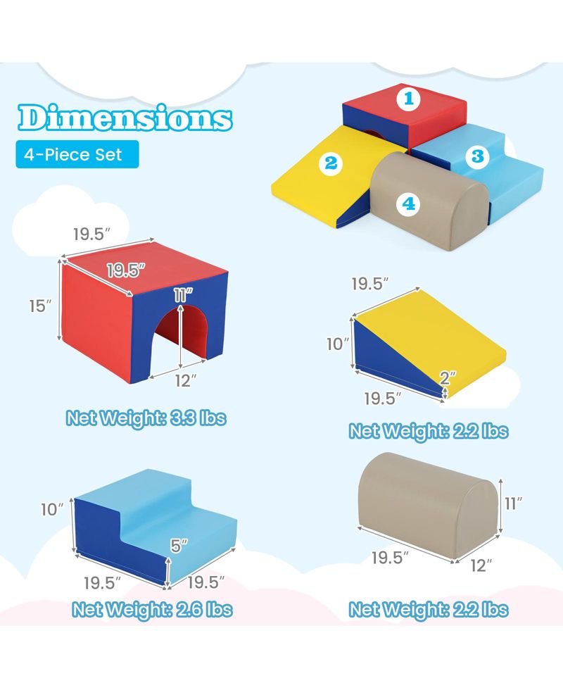 Kids Climb and Crawl Activity Playset Blocks w/ Waterproof PU Cover EPE Foam