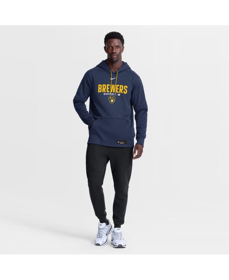 Men's Navy Milwaukee Brewers Authentic Collection Therma-FIT Hoodie