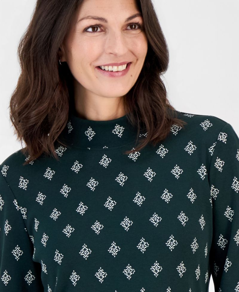 Petite Printed Mock-Neck Long-Sleeve Tee