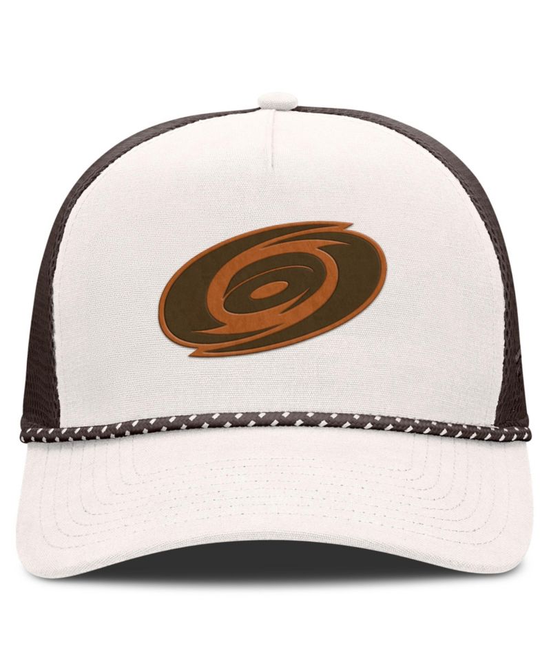 Men's Cream/Brown Carolina Hurricanes Level Up Bronco Rope A-Frame Trucker Adjustable Hat