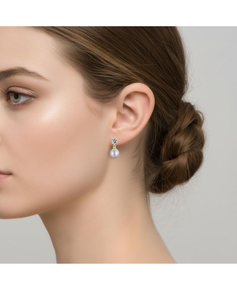 Elegant Sterling Silver Timeless CZ & Pearl Drop Earrings
