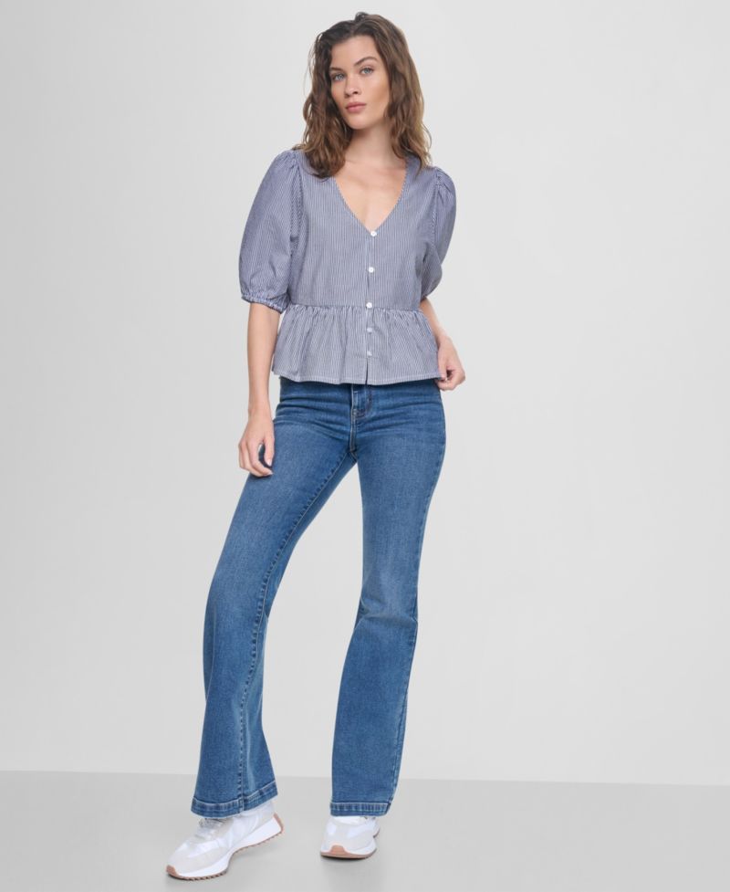 Petite Puff-Sleeve V-Neck Top