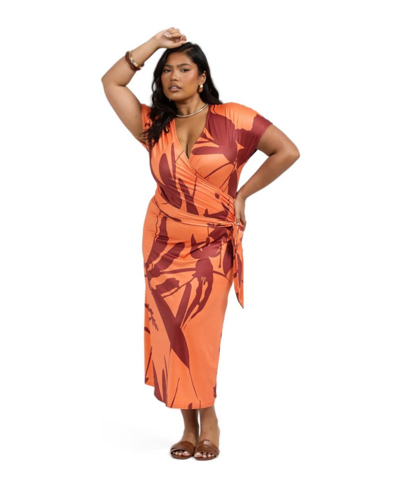 Women's Floral Wrap Jersey Midi Dress