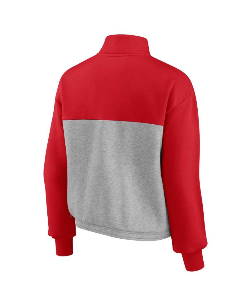 Women's Red, Heather Gray St. Louis Cardinals Iconic Cinch Waist Quarter-Zip Top
