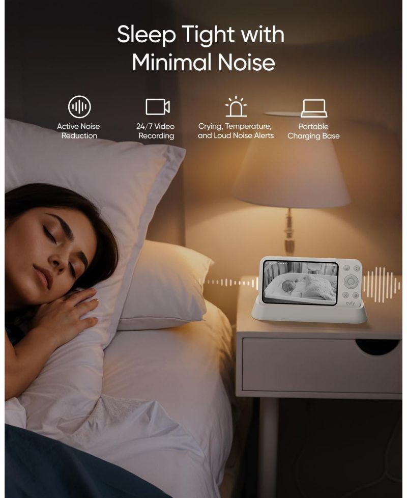 Baby Monitor E21 with 2 4K UHD Cameras, 5'' 720p Display, 8× Zoom, Portable Camera with Built-in Battery