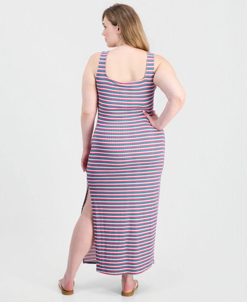 Trendy Plus Size Printed Ribbed Knit Sleeveless Maxi Dress