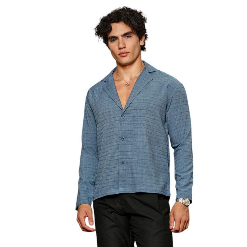 Men's Azure Blue Striped Cuban Shirt