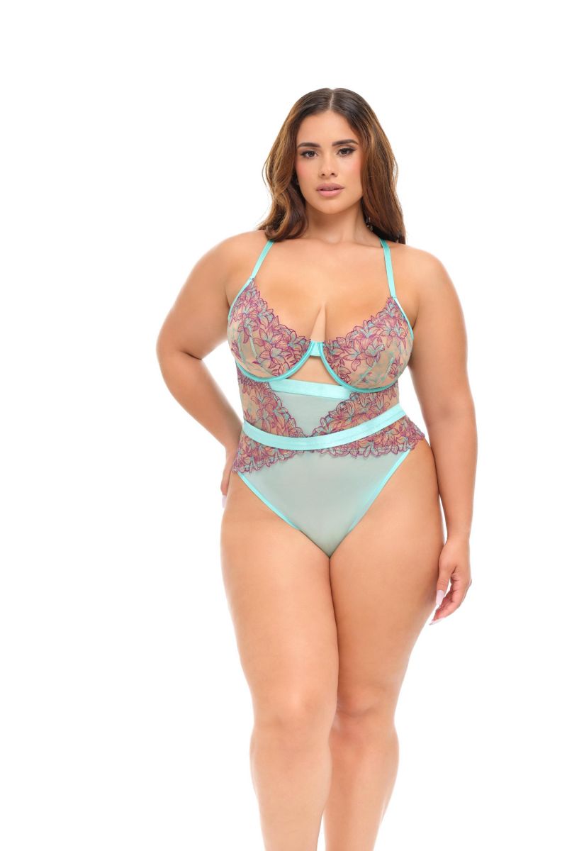 Plus Size Curvy Adaline Embroidered Mesh Teddy