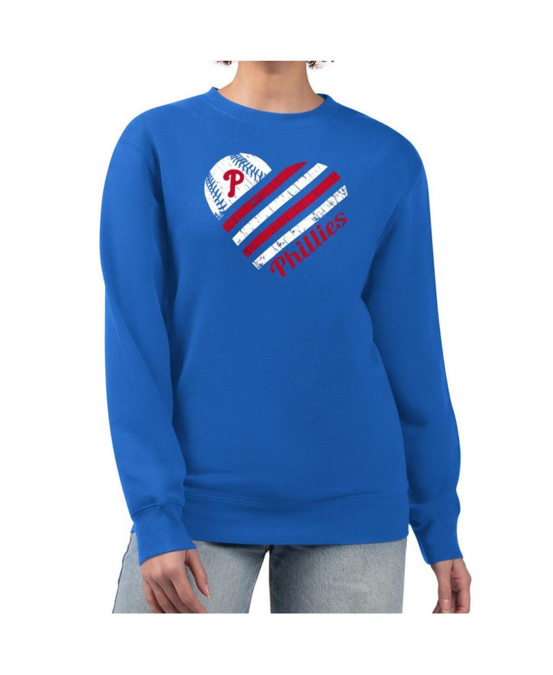 Women's Royal Philadelphia Phillies Heart Logo Fleece Pullover Sweatshirt