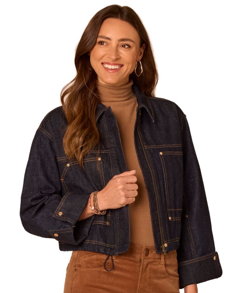 Women's Cropped Denim Bomber Jacket