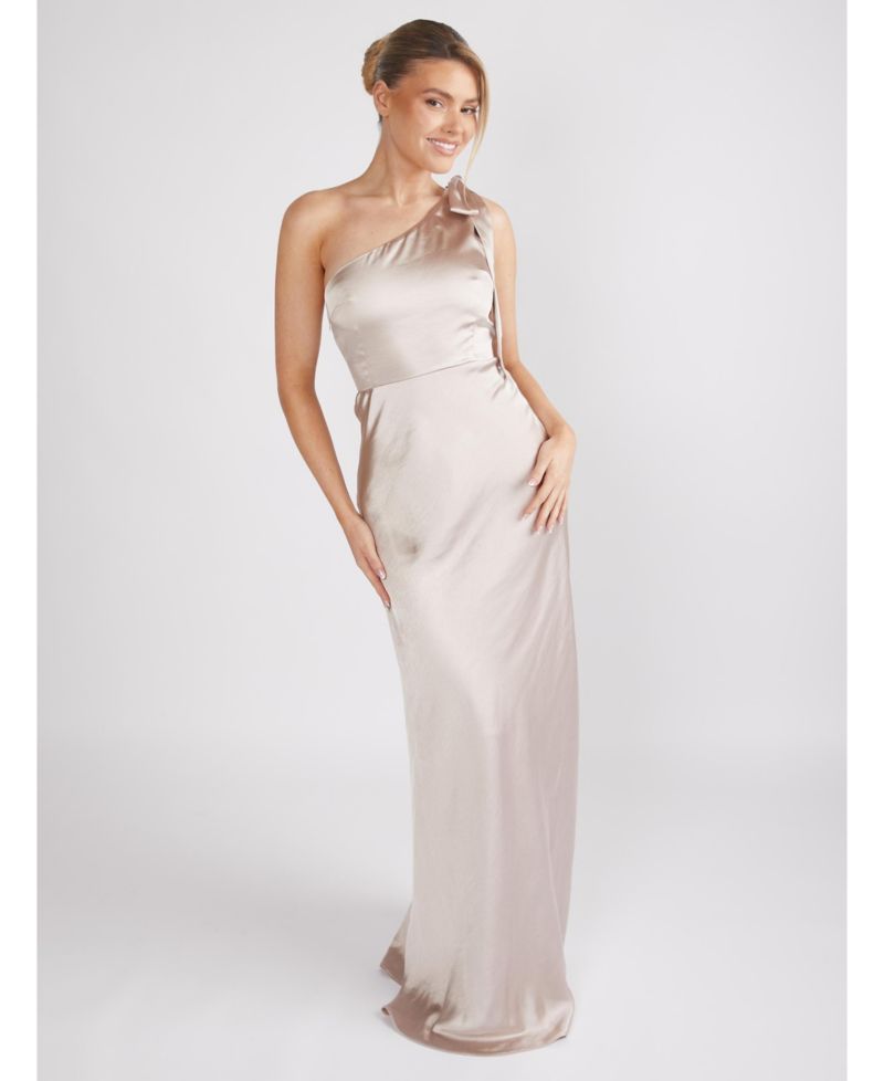 Women's Bow One Shoulder Satin Bridesmaid Dress