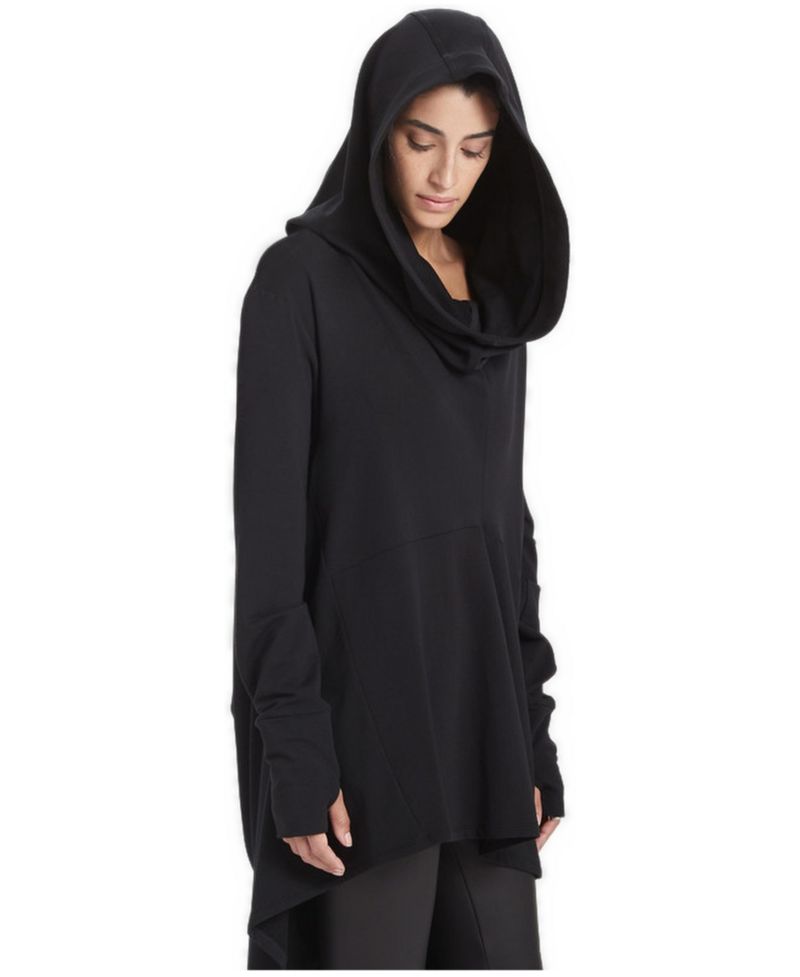 Women's Firenze High-Low Hem Dropped-Shoulder Hoodie with Thumbholes