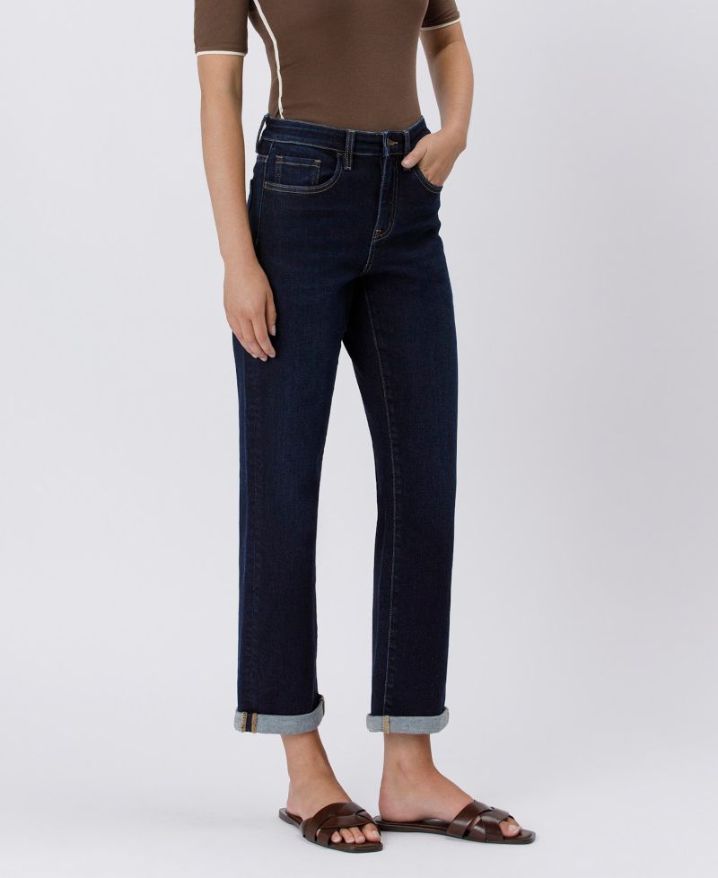Women's High Rise Cuffed Straight Jeans