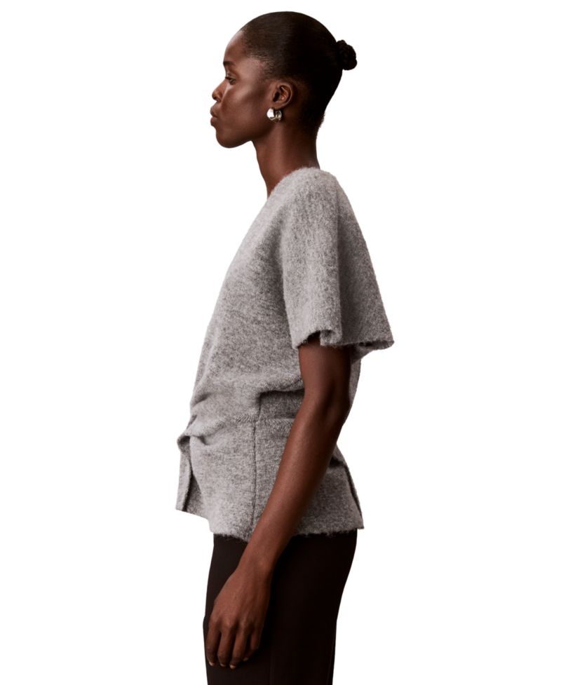 Petite Twist-Knot V-Neck Short-Sleeve Sweater