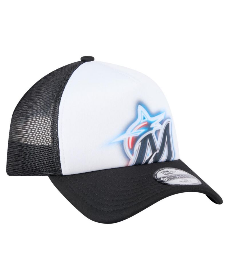 Toddler White/Black Miami Marlins Painted A-Frame 9FORTY Trucker Adjustable Hat
