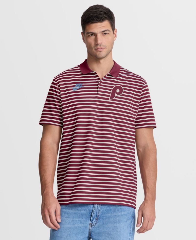 Men's Maroon Philadelphia Phillies Cooperstown Collection Dri-FIT Victory Striped Polo Shirt