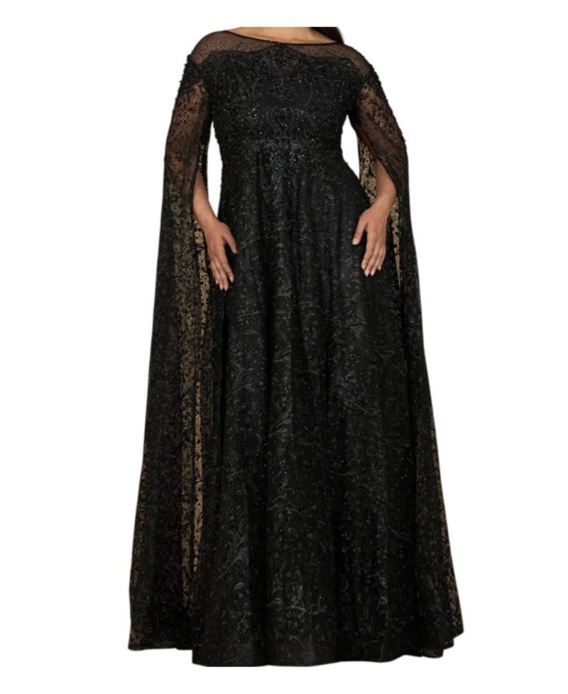 Women's Lace Gown with Dramatic Cape Sleeves