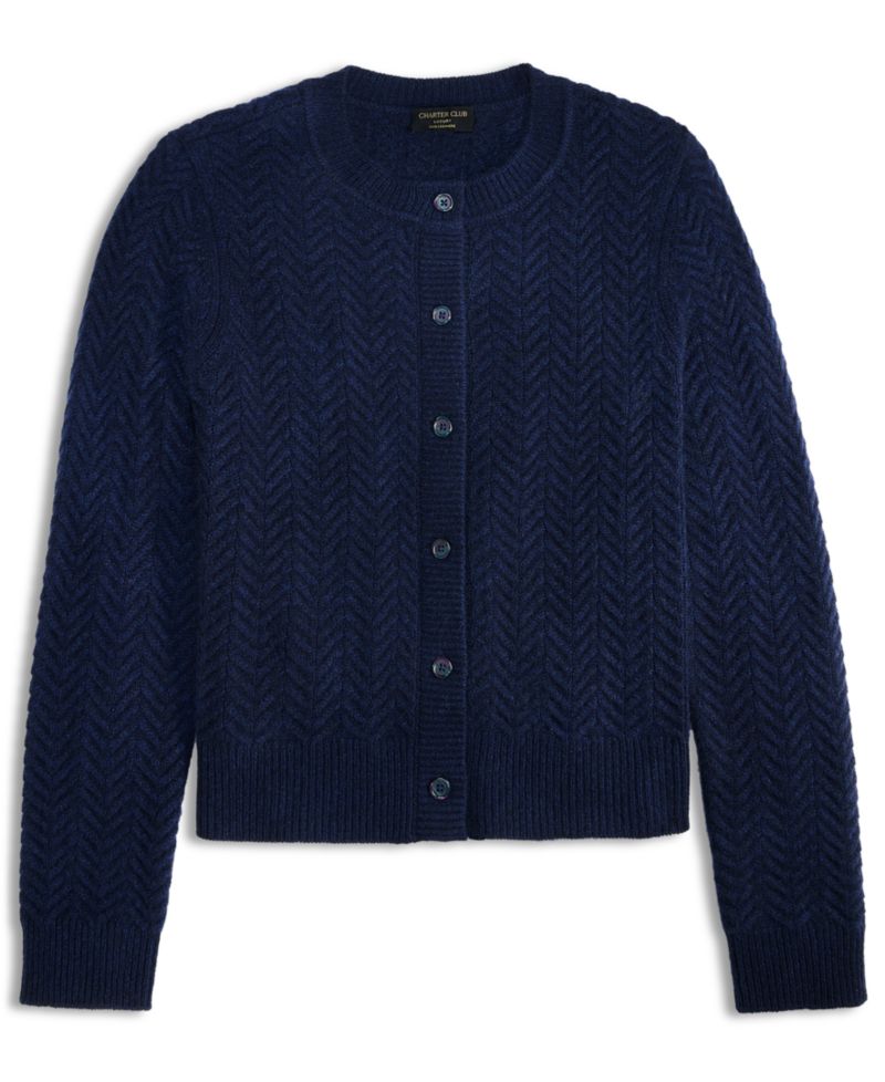Women's 100% Cashmere Herringbone Cardigan