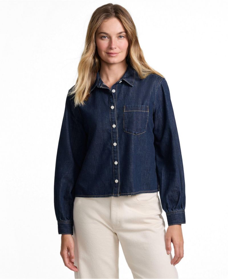 Women's Long-Sleeve Cropped Denim Shirt