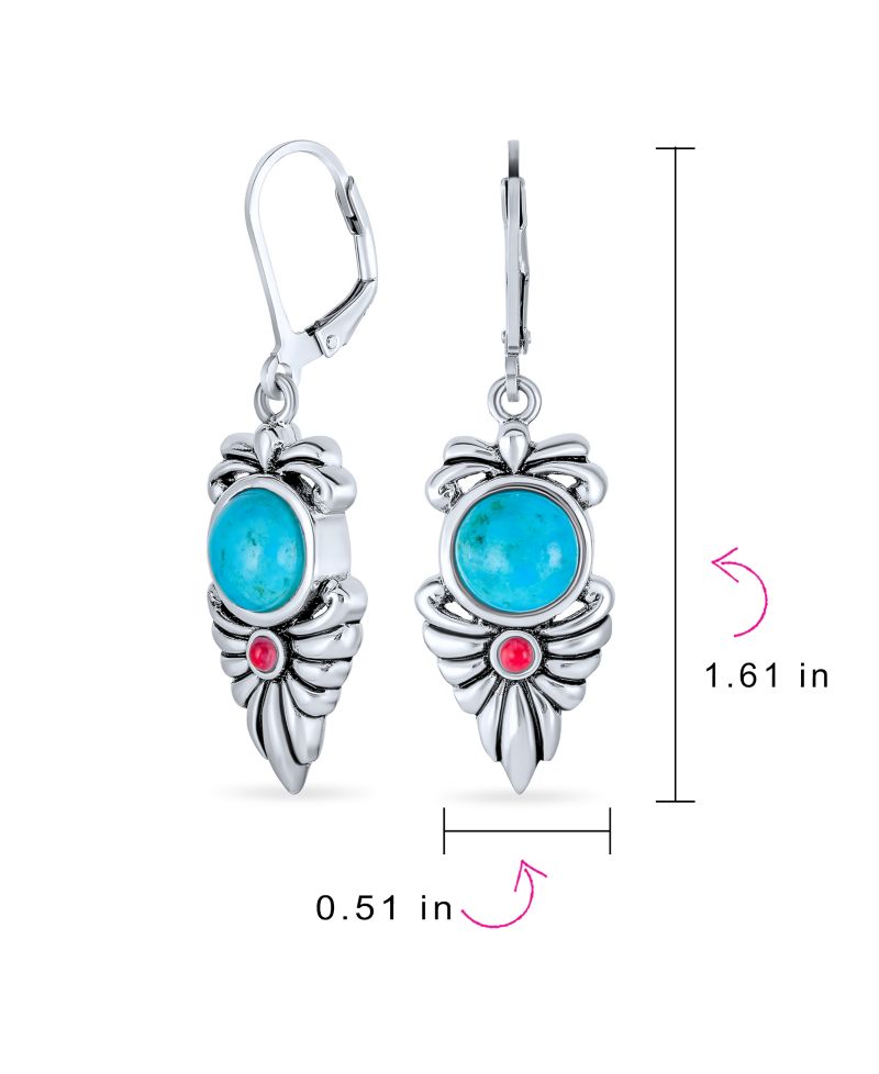 Natural Stabilized Turquoise & Carnelian Dangle Earrings 7g .925 Sterling Silver