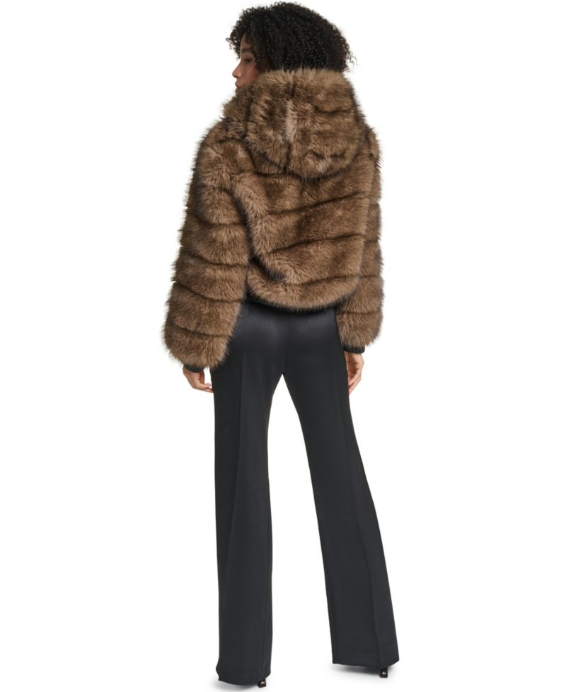 Women's Hooded Faux Fur Bomber Jacket