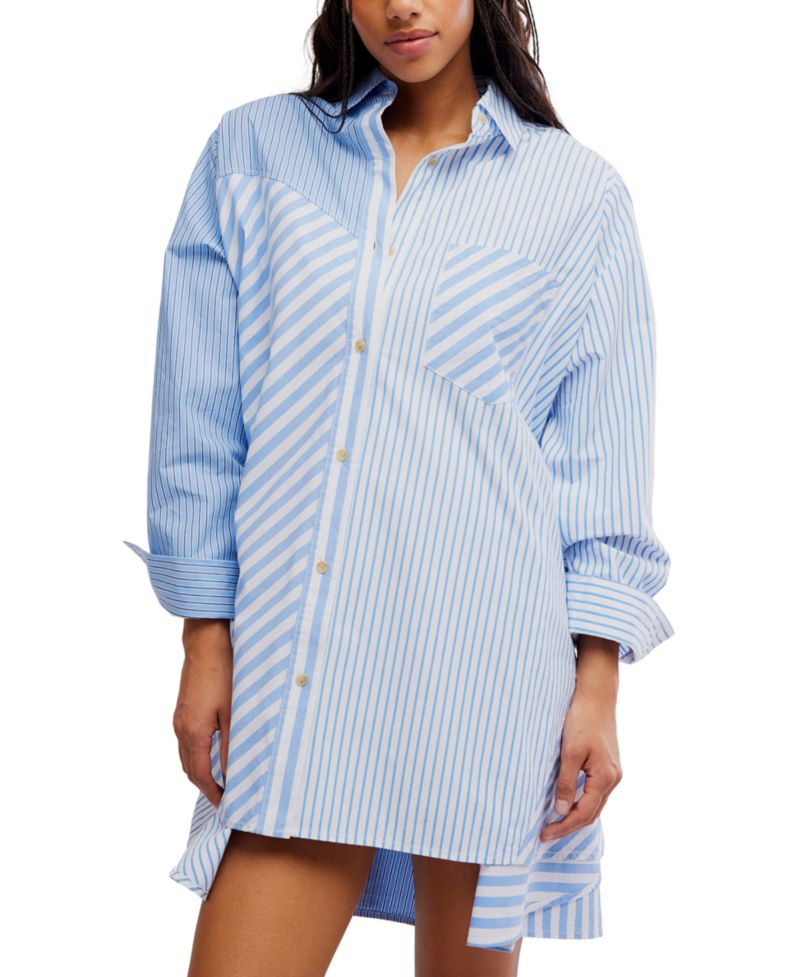 Women's Oxford Club Collared Neck Mini Shirt-Dress