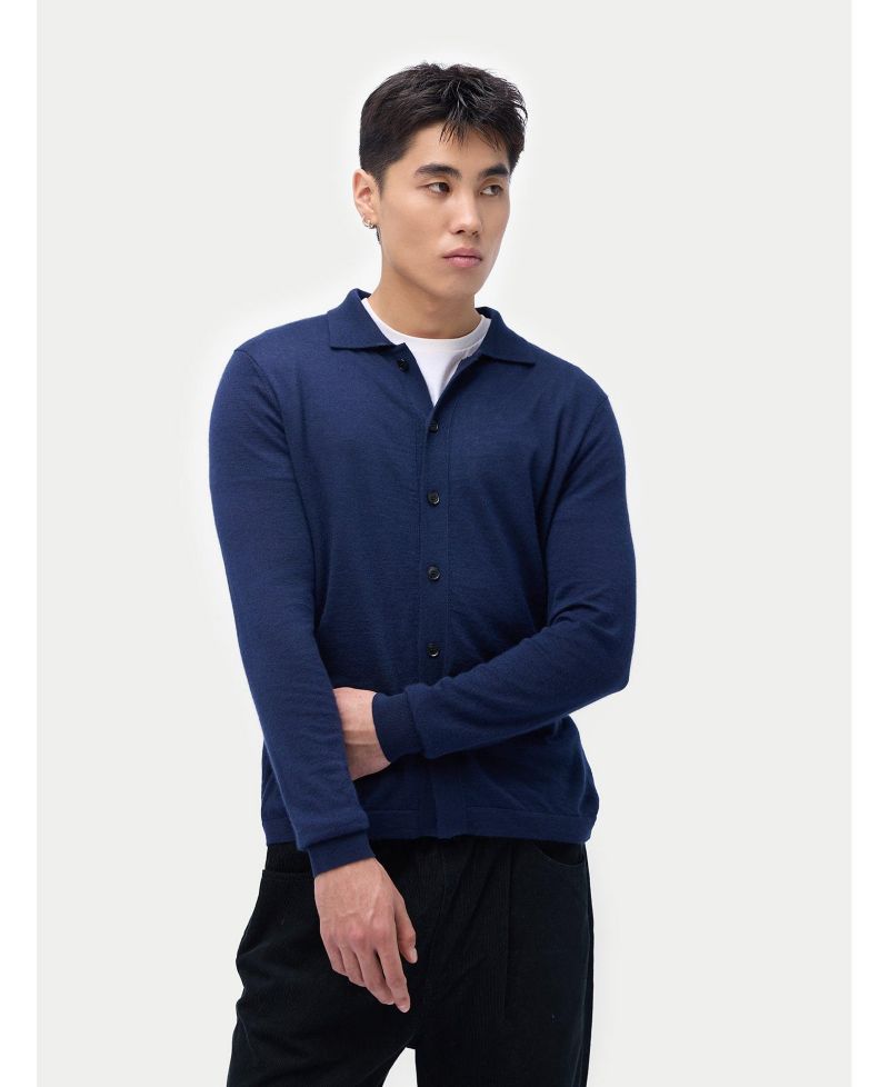 Men's Cashmere Silk Polo-Neck Cardigan