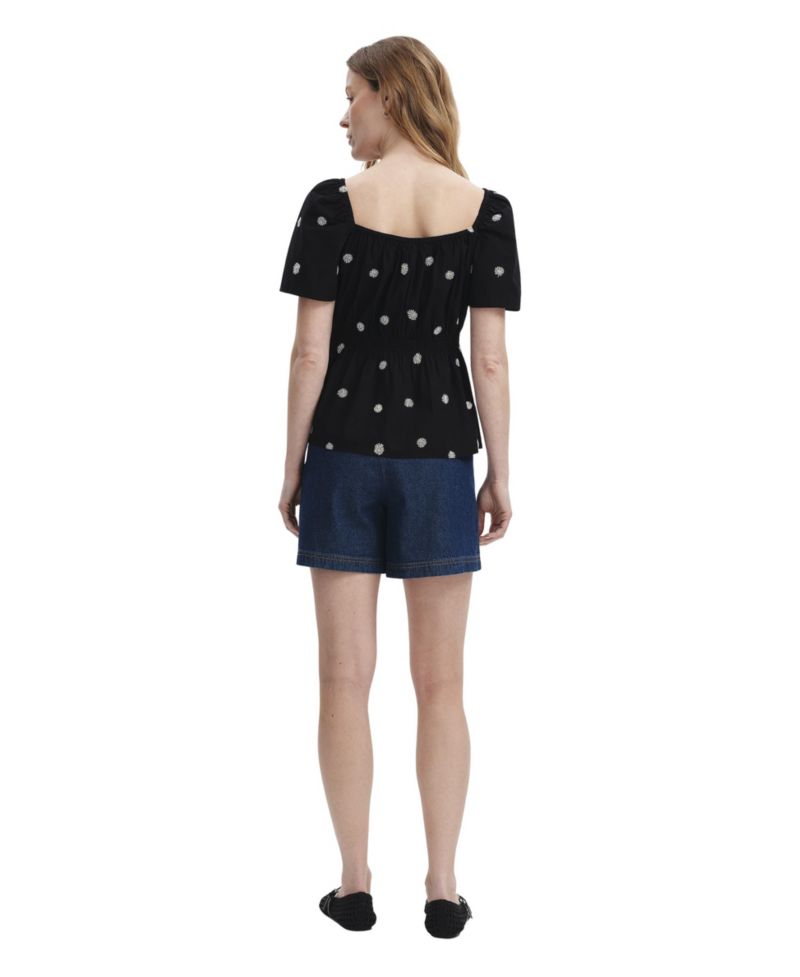 Women's Holly Floral-Embroidered Cotton Square Neck Top