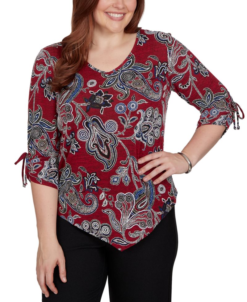 Petite V-Neck 3/4-Sleeve Paisley Blouse