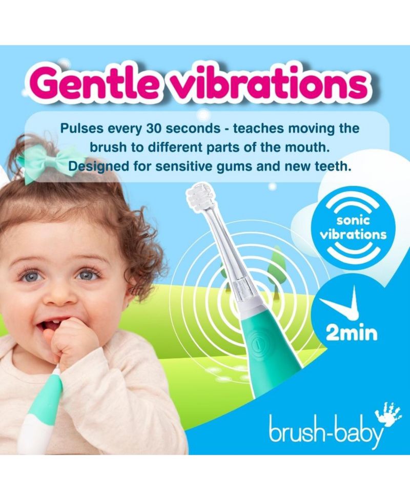 First Tooth Gift Set | Includes BabySonic Teal Electric Toothbrush, Baby's First Brush & Teether & Chewable Toothbrush