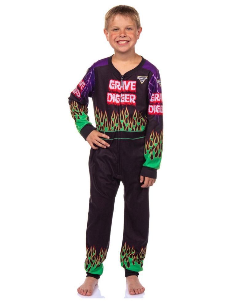 Grave Digger Boys' Union Suit Kids Fleece Monster Truck One Piece Pajamas