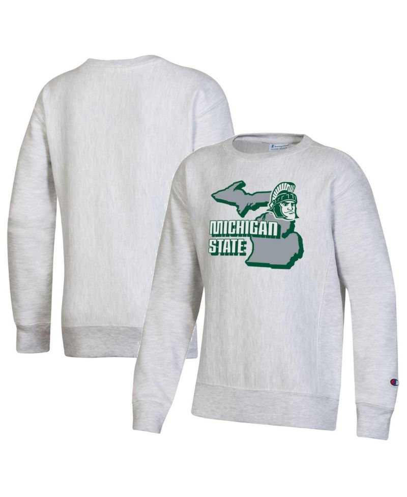 Big Boys Heather Gray Michigan State Spartans Reverse Weave Pullover Sweatshirt
