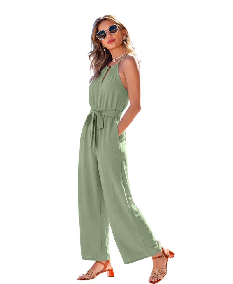 Women's Halter Keyhole Wide-Leg Jumpsuit