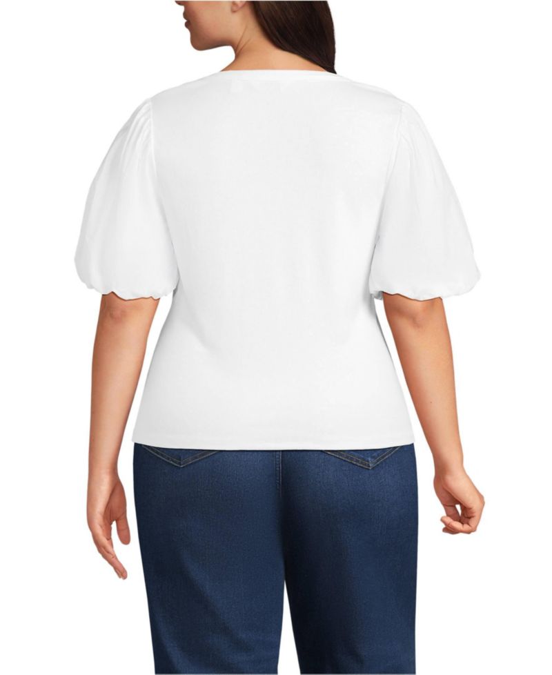 Women's Plus Size Drapey Rib Puff Sleeve Scoop Neck Top