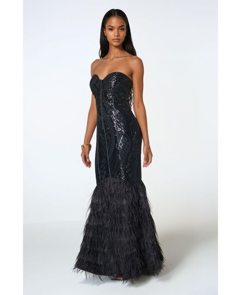 Women's Sequin Feather Gown
