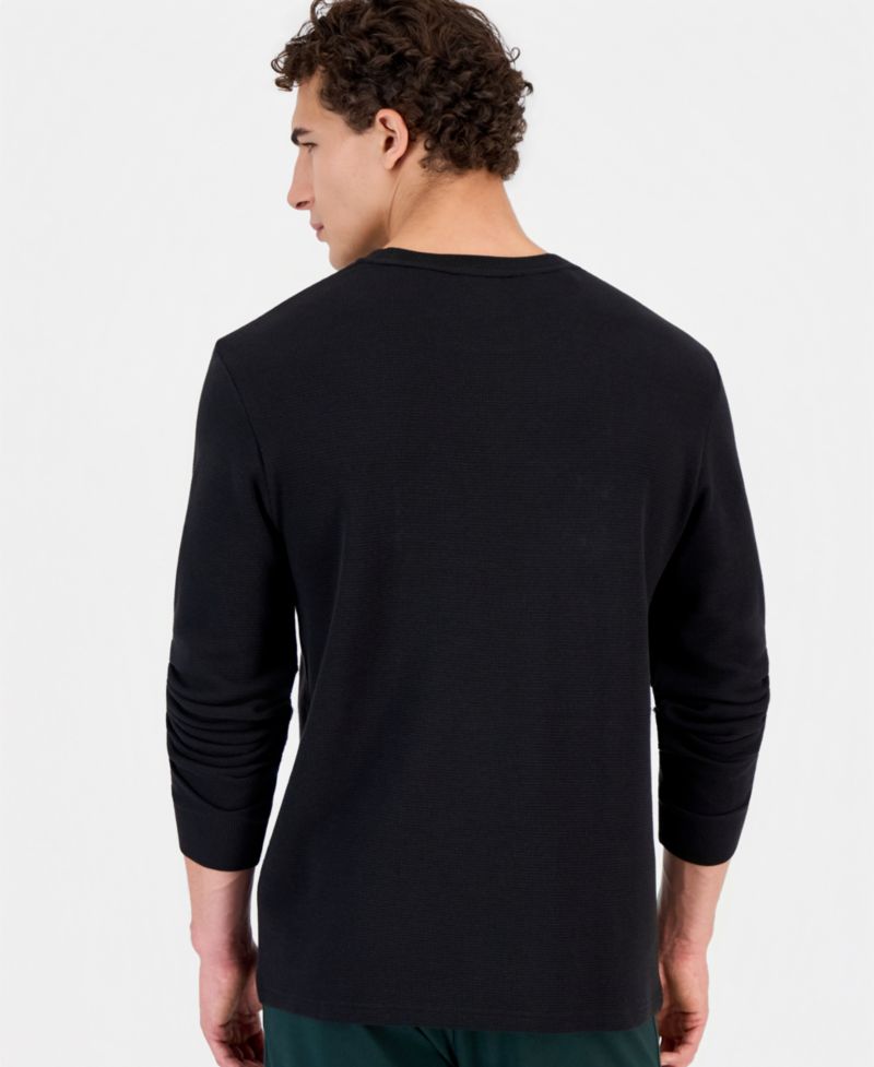 Men's Waffle-Knit Long-Sleeve Sleep Shirt